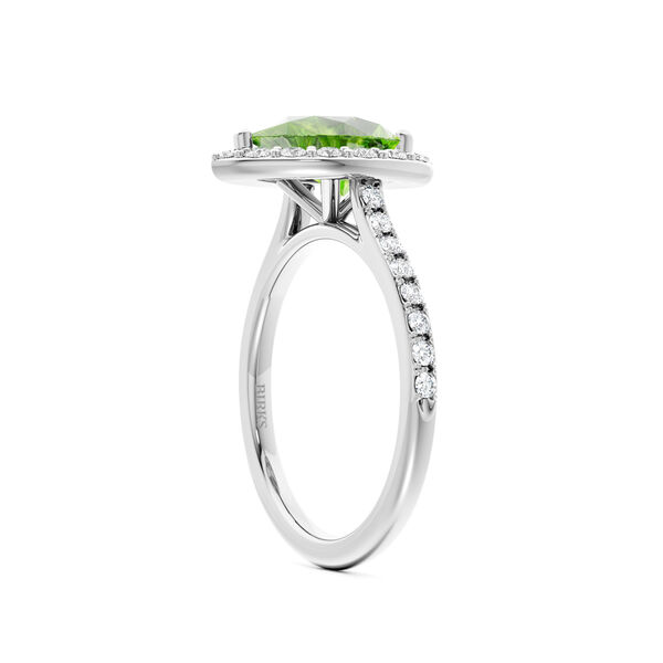 Pear-Cut Peridot Ring with Halo and Pav&eacute; Band